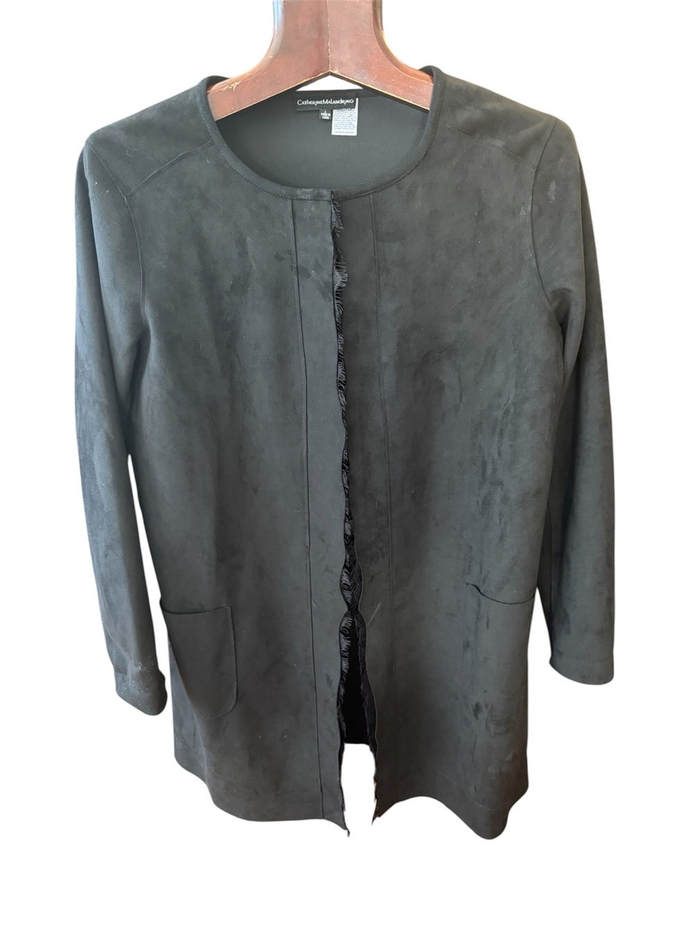 Catherine Malandrino Black Open-Front Suede-Look Blazer size L used once